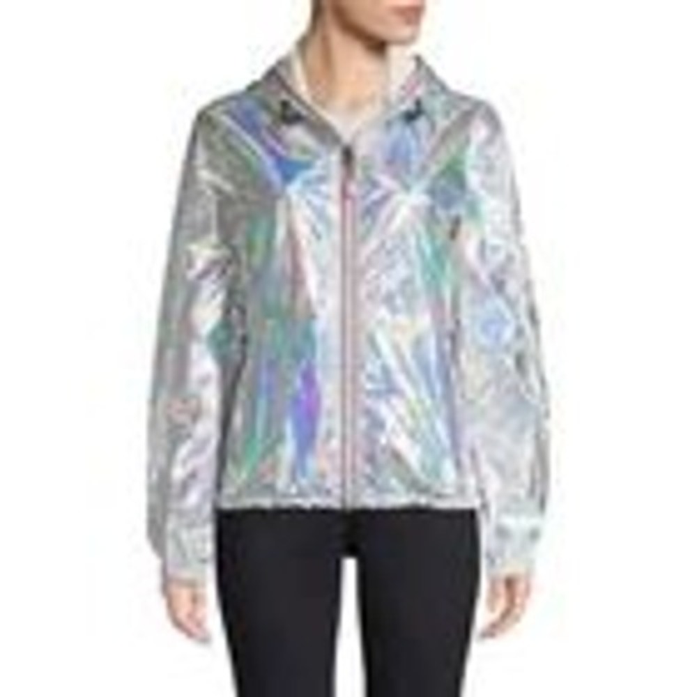 Hunter Original Nebula Silver Iridescent Packable Hooded Rain Jacket Wm Small